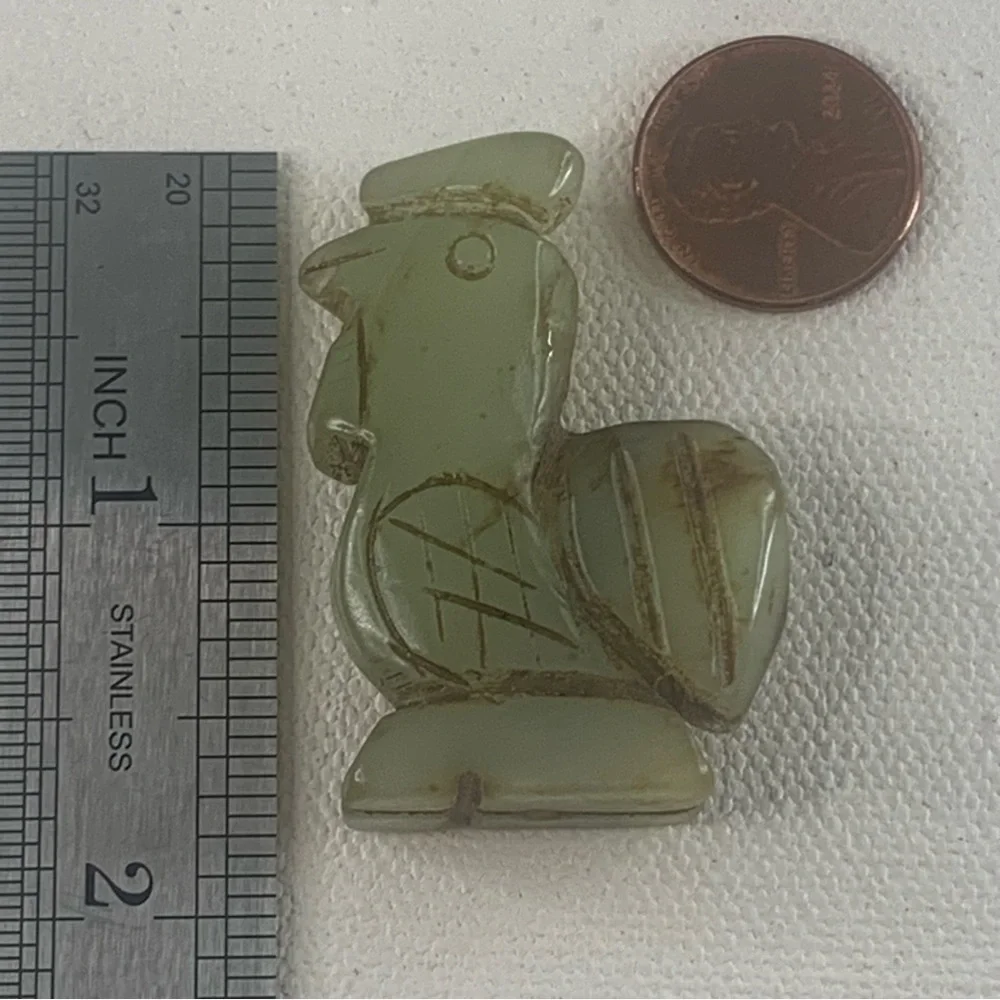 Vintage Chinese Zodiac Jade Rooster Pendant Bead Hand Carved Miniature Animal